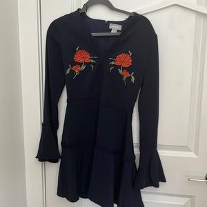 Navy blue finders keepers embroidered Long sleeve mini dress